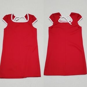 VINTAGE 70s Just Sarah Red White Trim Cap Sleeve Mod Shift Dress 5